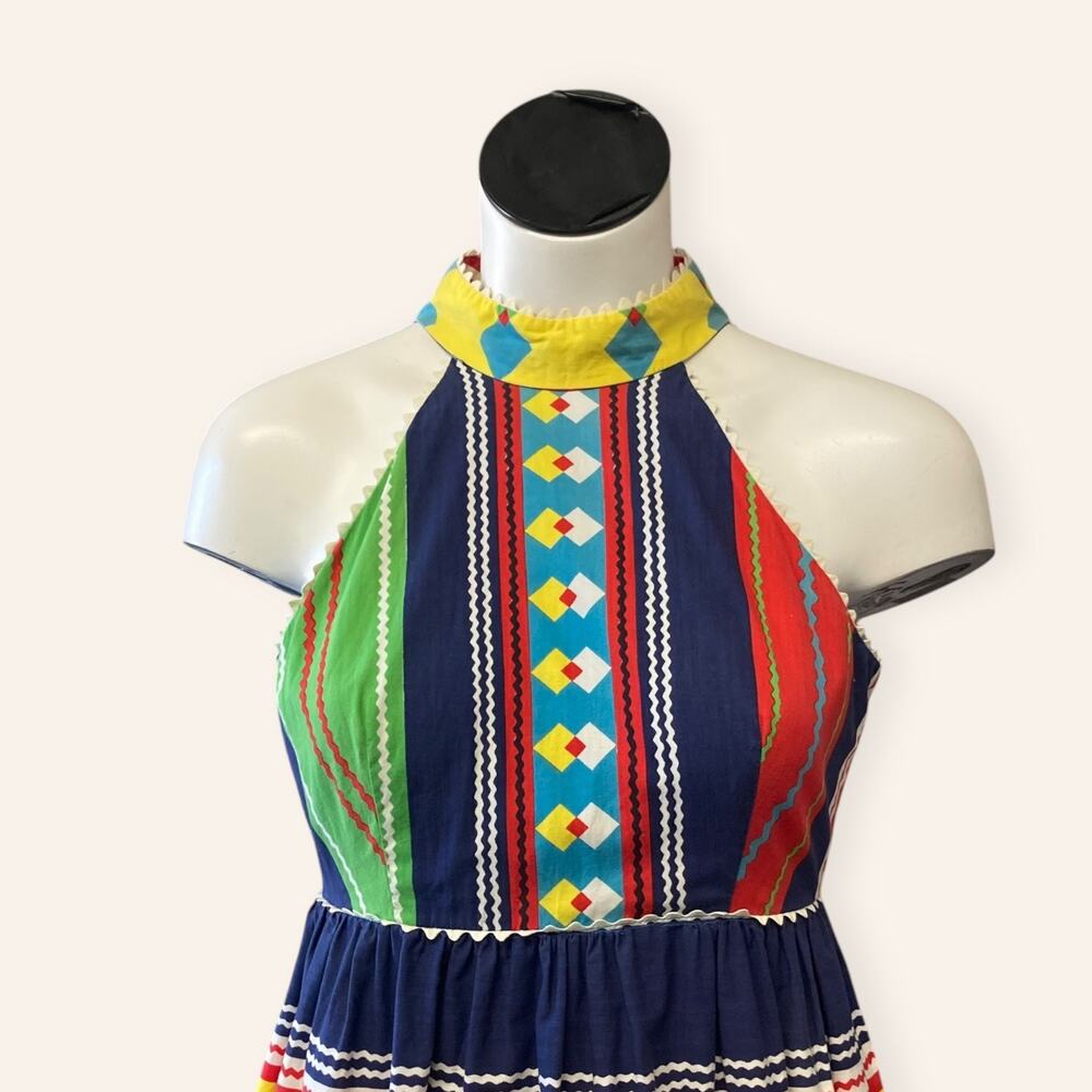 Vintage Boho Halter Maxi Dress | Multicolor Moroccan Stripes - Picture 2 of 5